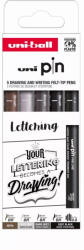uni UNI PIN 5 darabos rajzmarker készlet Lettering (Brush Sepia, Brush Light Grey, Brush Dark Grey, Brush Black, fekete rajzmarker: 0, 8 mm)