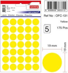 Tanex Etichete autoadezive color, D19 mm, 350 buc/set, Tanex -galben (TX-OFC-131-YE) - officeclass
