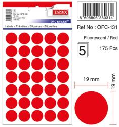 Tanex Etichete autoadezive color, D19 mm, 350 buc/set, Tanex -rosu (TX-OFC-131-RE) - officeclass