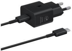 Samsung hálózati töltő Type-C aljzat (25W, GaN, PD gyorstöltő + Type-C kábel) FEKETE (EP-T2510EBE)