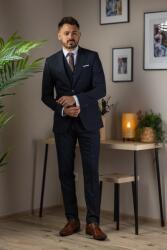 Elite Fashion Sötétkék csíkos háromrészes slim Öltöny - 56 ( xl ) - elitedivat - 98 990 Ft