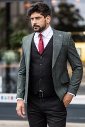 Elite Fashion Zöld kockás slim fit Öltönyzakó - 56 ( xl )