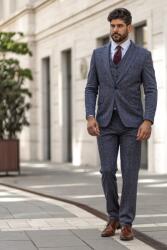 Elite Fashion Szürke bordó kockás háromrészes slim Öltöny - 52 ( m-l )