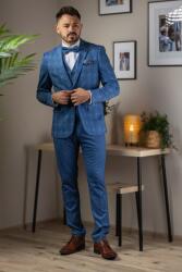Elite Fashion Világoskék kockás Ötrészes slim Öltöny - 58 ( xl - xxl )
