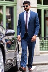 Elite Fashion Középkék kockás Öltönynadrág - 56 ( xl )