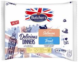 Butcher's Delicious Dinners Zselés darabok felnőtt macskáknak 4x100g lazaccal, pisztránggal