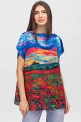 Shopika Summer Bluza de vara tip poncho din matase imprimata cu reproduceri dupa picturi celebre cu motive florale Talie unica