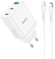 hoco. N33 hálózati töltő USB+2 Type-C aljzat (35W, PD gyorstöltő 3.0 + lightning kábel) FEHÉR (N33_W_LIGHTNING-TYPE-C)