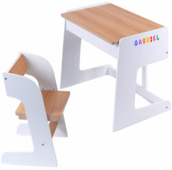 Suporto Birou pentru copii Reglabil, din MDF, cu Scaunel reglabil, Spatiu de depozitare, Utilizari multiple, Alb