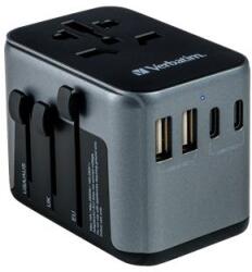 Verbatim Utazó adapter, univerzális, USB-A(QC 3.0)/USB-C(PD30W)2xUSB, VERBATIM UTA-03 (49545)