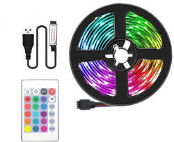  Kit Complet Banda LED RGB 5m - 300 LED-uri, Multicolora, Impermeabila IP65, Telecomanda + Transformator (BNDLED5050RGB)