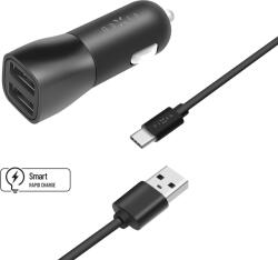 FIXED RÖGZÍTETT intelligens gyors töltés 15 W, 2xUSB kimenettel és 1 USB / USB-C kábellel, fekete (FIXCC15-2UC-BK)