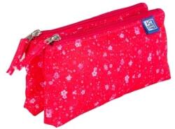 Oxford Penar Oxford 2 Zip Floral, tip etui dublu, 2 fermoare, culoare roz inchis 400159626