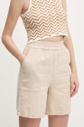 Answear Lab pantaloni scurti din in culoarea bej, neted, high waist BMYH-SPD017_80X