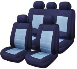 Ro Group Set Huse Scaune Auto pentru Seat Ibiza - RoGroup Blue Jeans, cu fermoare pentru bancheta rabatabila, 9 piese