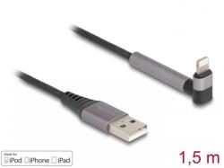 Delock Cablu USB-A la iPhone Lightning drept/unghi MFI T-T 1.5m cu functie de stand, Delock 85404 (85404)