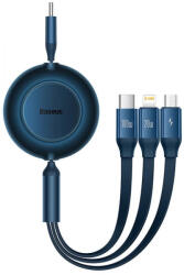 USB Type-C töltő- és adatkábel 3in1, USB Type-C, Lightning, microUSB, 110 cm, 100W, 3500 mA, gyorstöltés, lapos, feltekerhető, Baseus Bright Mirror 2, CAMJ010203, kék