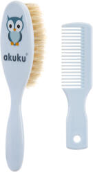  Akuku fésű és kefe természetes sörtékkel Bagoly - Kék
