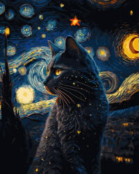Oh Art Set pictura pe numere, cu sasiu, Pisica neagra si stelele, 40x50 cm (ANG562)