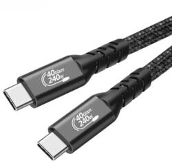 USB4 USB-C kábel 5A, 240W, Thunderbolt 3, 40Gbps 8K@60Hz, fonott, 1m, fekete