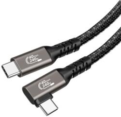USB4 USB-C kábel 5A, 240W, Thunderbolt 3, 40Gbps 8K@60Hz, fonott, L csatlakozó, 50cm, fekete