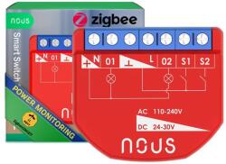 NOUS B3Z okos Tuya Zigbee mini fogyasztásmérős kapcsolórelé modul, kapcsolóbemenettel, 2 áramkörö