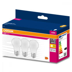 OSRAM 3PAK LED izzó E27 A60 4, 9W = 40W 470lm 3000K meleg 200° OSRAM ÉRTÉK (4058075628922)
