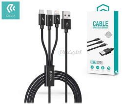 DEVIA USB töltőkábel 1, 2 m-es vezetékkel - Devia Gracious Series 3in1 for Lightning/microUSB/Type-C - 5V/3A - fekete - bluedigital