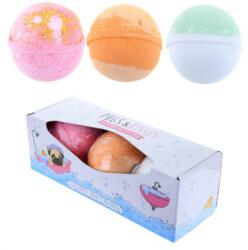 Puckator Ltd Fürdőgolyó Szett, 3 db-os - Mopsz - Gyümölcsös illatok( Maracuja, Barack, Körte ), átmérő 7cm (BATH31)