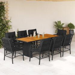 vidaXL Set mobilier de grădină cu perne, 9 piese, negru, poliratan (3212073)