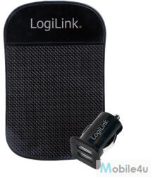 LogiLink USB 2-port autós töltőkészlet, csúszásgátló szőnyeggel, fekete (PA0118)