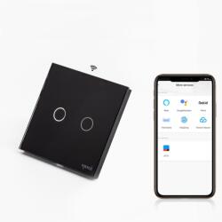 Tosyco Intrerupator dublu smart WIFI fara NUL cu touch (tactil) din sticla 1000W Tosyco compatibil cu Tuya, Google Home, Amazon Alexa (TOS-C2G1WWIFI-L-B)