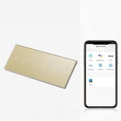 Tosyco Intrerupator dublu + dublu + dublu smart WIFI fara NUL cu touch (tactil) din sticla 1000W Tosyco compatibil cu Tuya, Google Home, Amazon Alexa (TOS-C2G2G2G1WWIFI-L-G)
