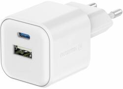 SWISSTEN GaN 1x USB-C, 35W, PD + 1x USB-A, 27W, QC, fehér töltőfej (22071200)