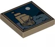 LEGO® 3068bpb0408c69 - LEGO sötét krémszínű csempe 2 x 2 méretű vitorláshajó és hold mintával (3068bpb0408c69)