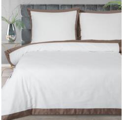 Eurofirany Reina25 pamut-szatén ágyneműhuzat kontrasztos szegéllyel Fehér/kávé 220x200 cm - 70x80 cm 2db
