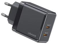 USAMS CC172TC01 40W 2xType-C GaN fekete hálózati töltő (CC172TC01)