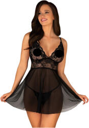 Obsessive Idillia - lenge, csipkés hálóing és tanga (fekete) (92670300005) - szexaruhaz