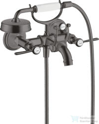 Hansgrohe AXOR MONTREUX kétkaros kádtöltő csaptelep zuhanyszettel, szálcsiszolt fekete króm 16551340 (16551340)