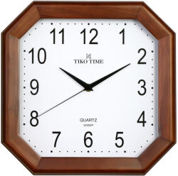TIKO TIME fa falióra, quartz, sweep (halk járású) szerkezet, szögletes alakú 30 cm, tölgy színű tok, fehér arab számos számlap (7647-6)
