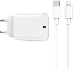 WIWU Wi-U001 Wall Charger hálózati töltő adapter, gyorstöltő, PD 20W, USB-C, USB-C/Lightning kábellel, 3A, fehér