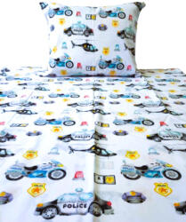  2 részes Ovis ágynemű huzat - 90 x 130 cm / Fehér alapon Helikopter - Rendőr motor mintás