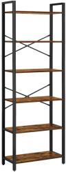 VASAGLE 6 szintes könyvespolc tároló polc acélkerettel 66 x 30 x 186 cm , rusztikus barna (LLS062B01V1) - tutihome