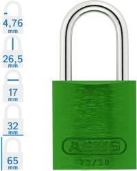 ABUS 72/30 KA - Egységkulcsos lakat (Több lakat azonos kulccsal) - Zöld - 388019 (388019)