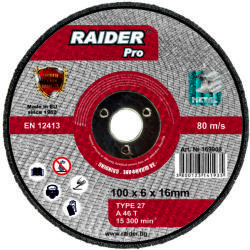 Raider Диск за шлайфане за пневм. ъглошлайф o100x6x16mm - 169903 (169903)