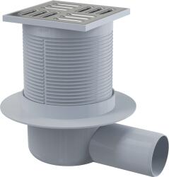 Alcadrain APV1 Padlóösszefolyó 105×105/50 mm vízszintes, rozsdamentes rács, vizes bűzzár (APV1)