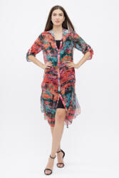 SHOPIKA Rochie camasa A-line din matase si vascoza cu dublura , imprimeu pictural cu rosu si turcoaz Talie unica