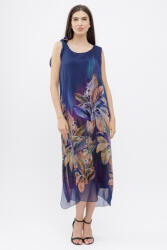 SHOPIKA Rochie lunga eleganta A-line, cu imprimeu vegetal pe fond bleumarin Talie unica