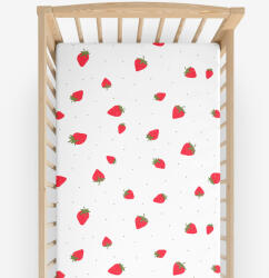 Goldea gyermek körgumis pamut lepedő kiságyba - friss szamócák 70 x 140 cm