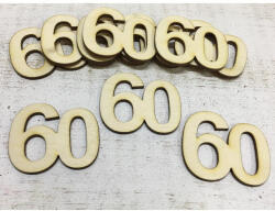  Natúr fa - Évfordulós számok 60-as 10db/csomag - feliratokhoz és dekorációhoz